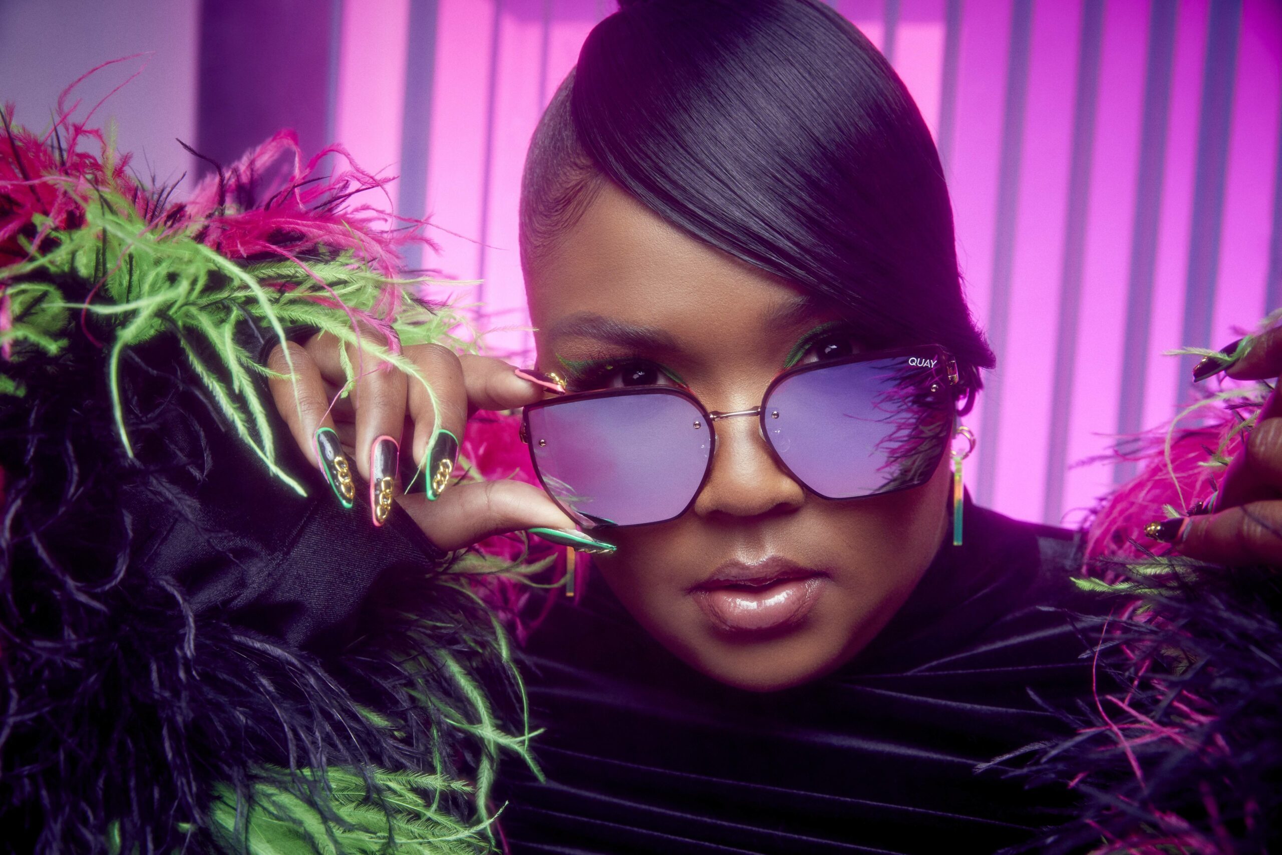 Lizzo showcases an eyewear range from Quay Australia. 