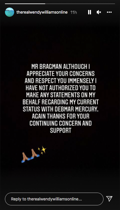 Wendy Williams' post on her Instagram story