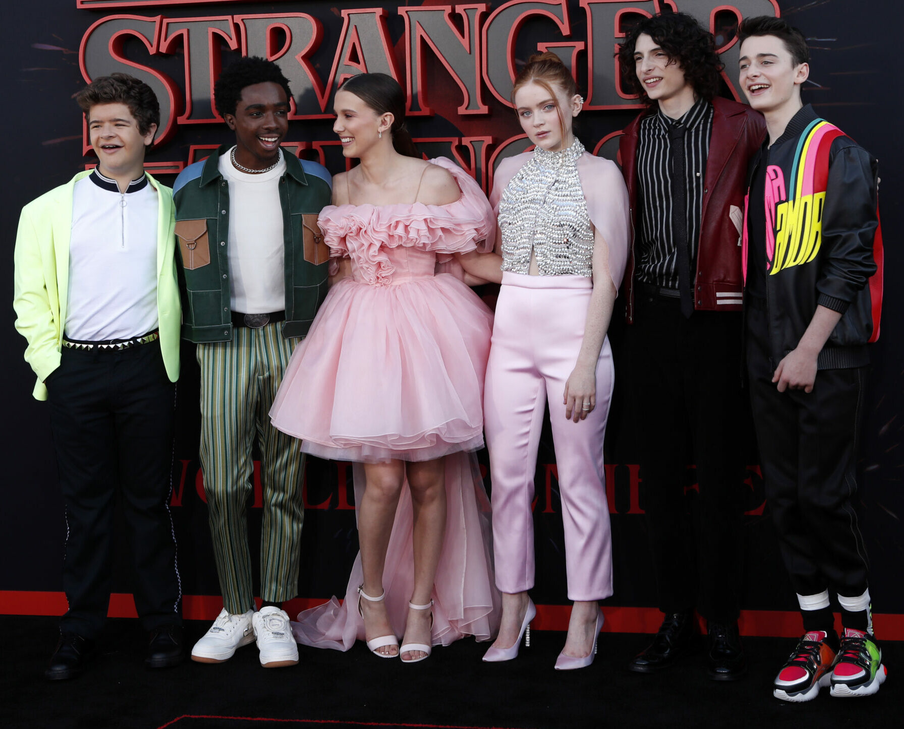 LOS ANGELES - JUN 28: Gaten Matarazzo, Caleb McLaughlin, Millie Bobby Brown, Sadie Sink, Finn Wolfhard, Noah Schnapp at the "Stranger Things" Season 3 World Premiere