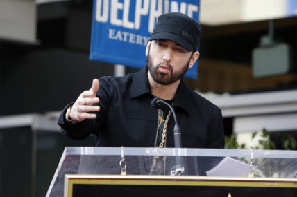 Eminem, Marshall Bruce Mathers III at the 50 Cent Star Ceremony on the Hollywood Walk of Fame on January 30, 2019 in Los Angeles, CA