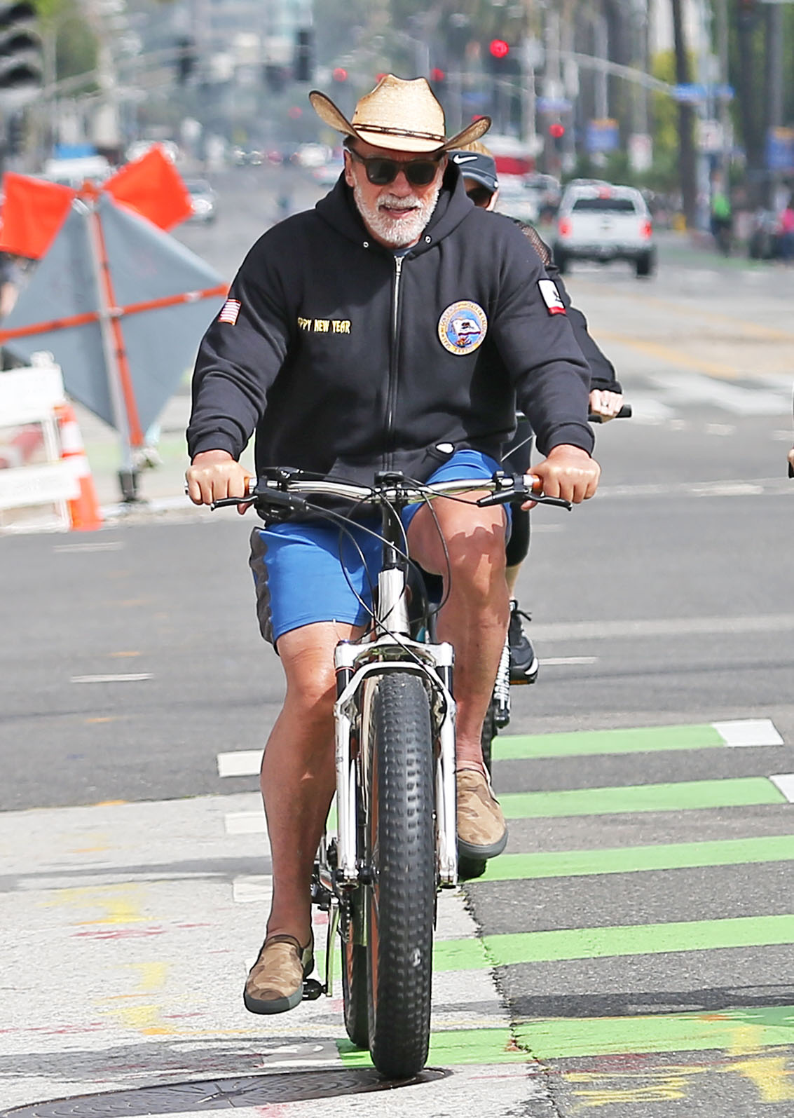 Arnold Schwarzenegger bike riding with son Joseph Baena in Santa Monica