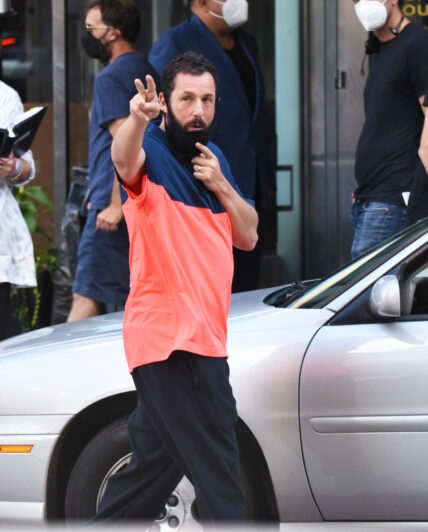 Adam Sandler is seen filming new Netflix movie 'Hustle' on the streets of Philadelphia.