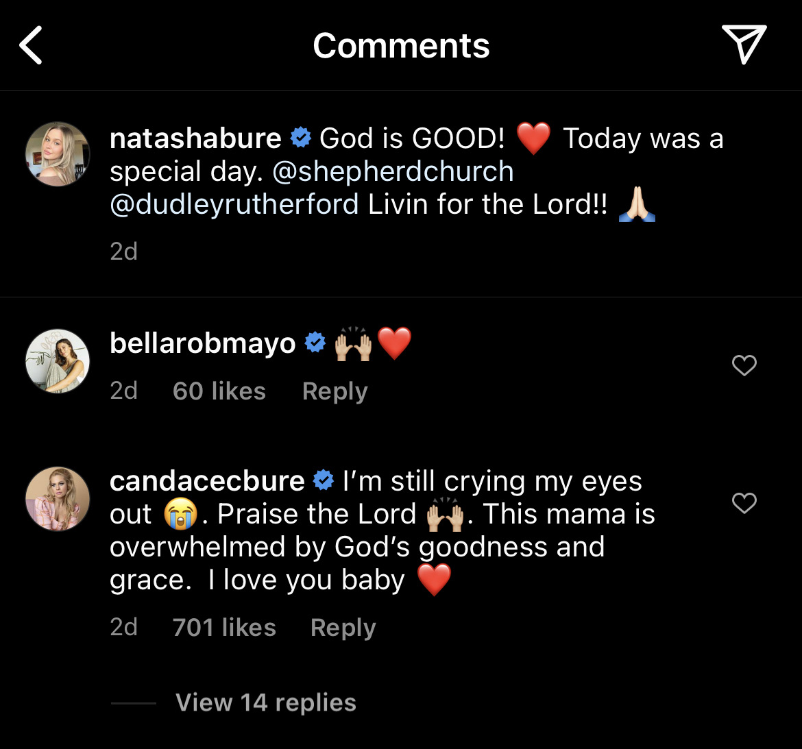 Candace Cameron Bure's comment on her daughter Natasha's Instagram post