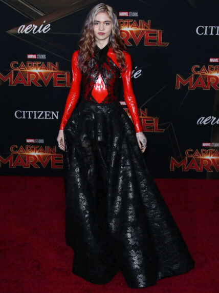 HOLLYWOOD, LOS ANGELES, CA, USA - MARCH 04: World Premiere Of Marvel Studios 'Captain Marvel' held at the El Capitan Theatre on March 4, 2019 in Hollywood, Los Angeles, California, United States. 04 Mar 2019 Pictured: Grimes, Claire Elise Boucher. Photo credit: Xavier Collin/Image Press Agency / MEGA TheMegaAgency.com +1 888 505 6342 (Mega Agency TagID: MEGA374732_058.jpg) [Photo via Mega Agency]