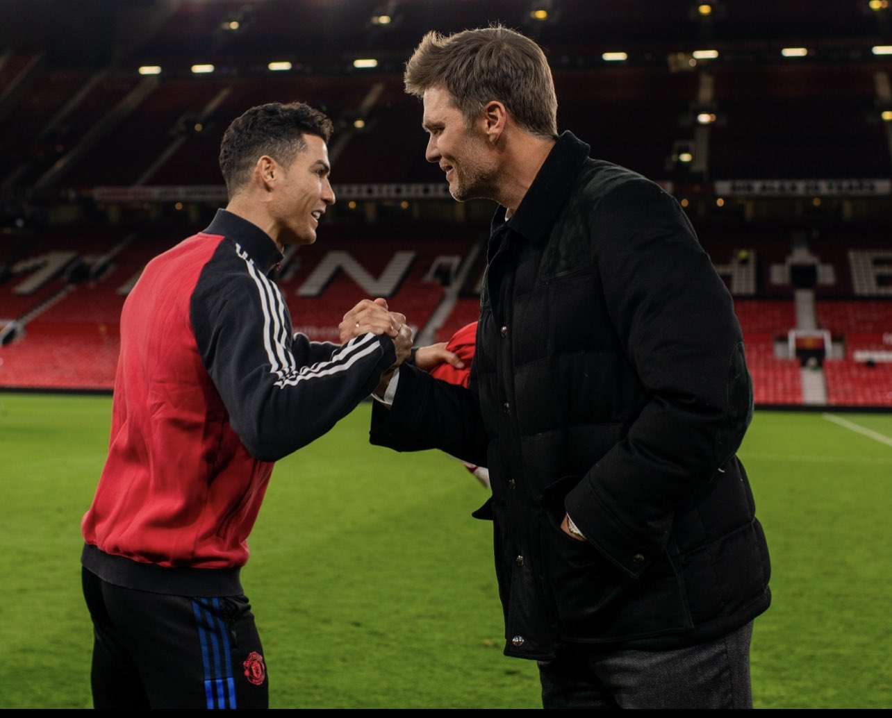 Tom Brady & Cristiano Ronaldo greeting each other at Old Trafford