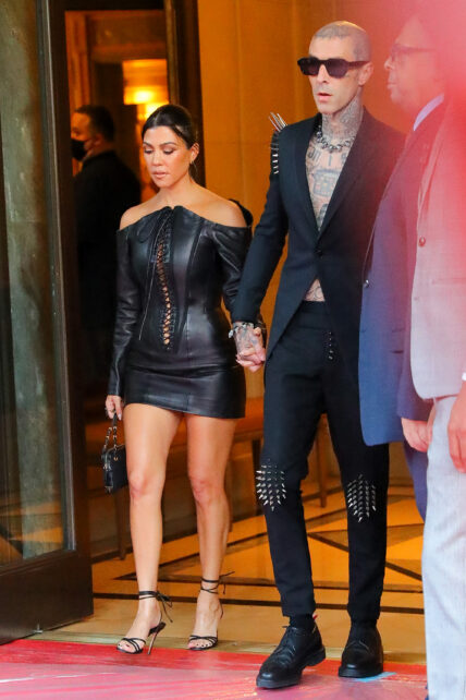Kourtney Kardashian and Travis Barker seen holding hands while they were heading to the VMAs in NYC
