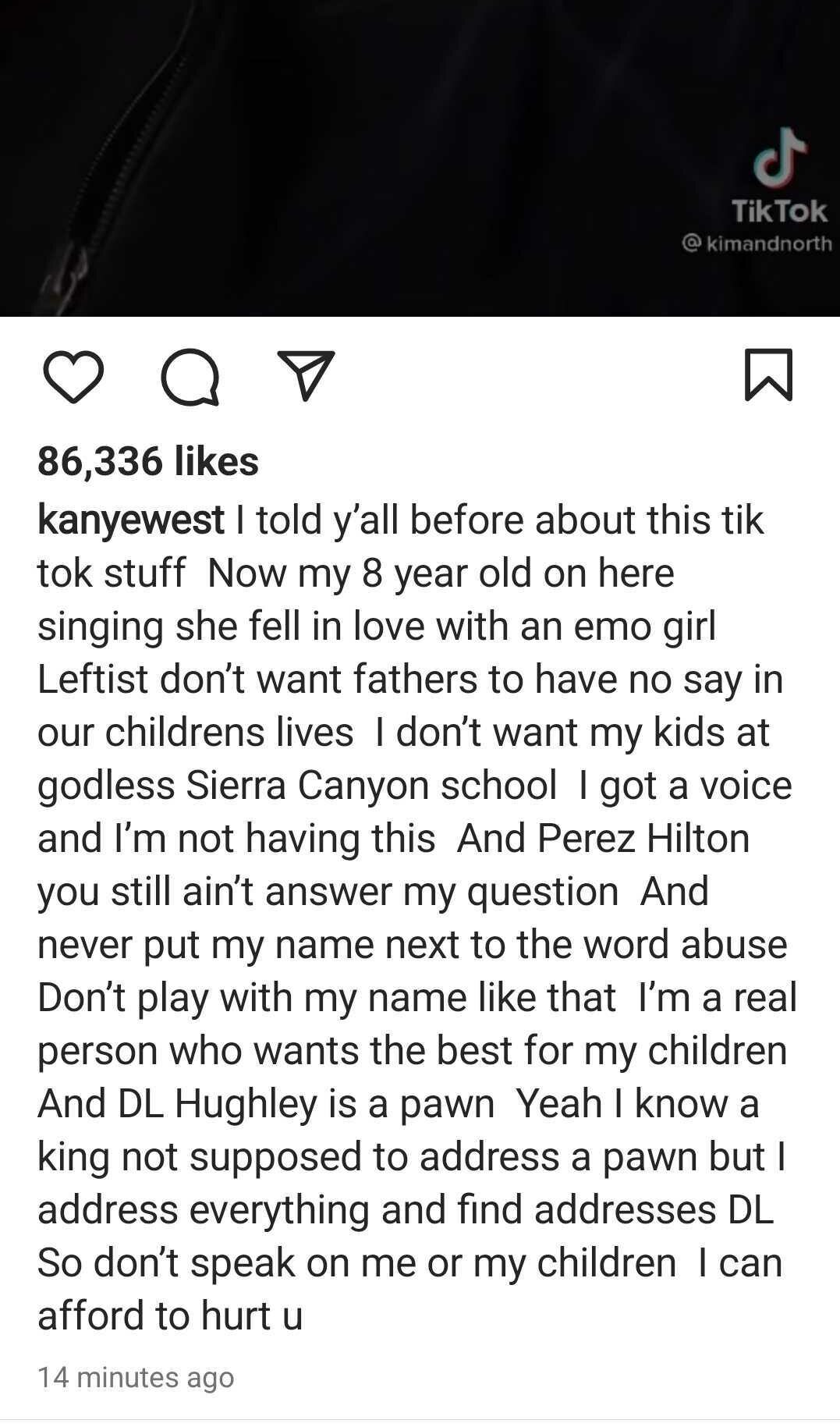 Kanye West Instagram post Sunday, March 13 at 9 AM