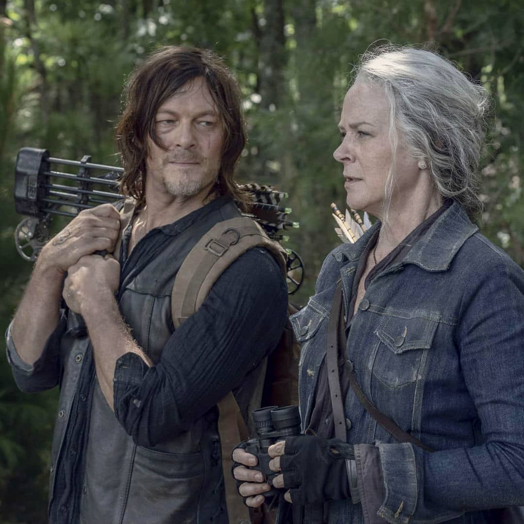 Norman Reedus and Melissa McBridge on "The Walking Dead" set 