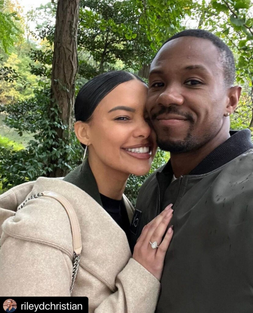 Maurissa and Riley with engagement ring 