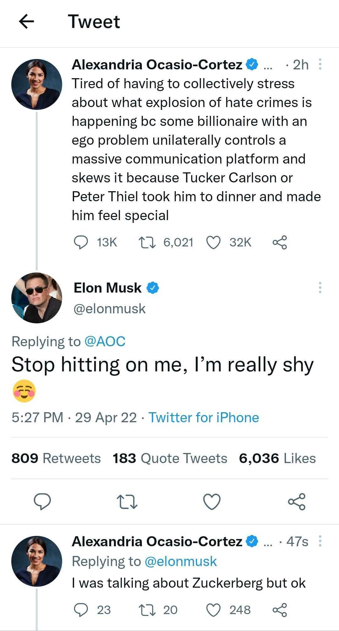 Elon Musk, Alexandria Ocasio-Cortez, and Mark Zuckerberg