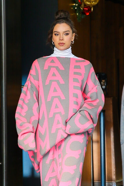 Hailee Steinfeld wears a Marc Jacobs outfit as leaving her hotel in NYC