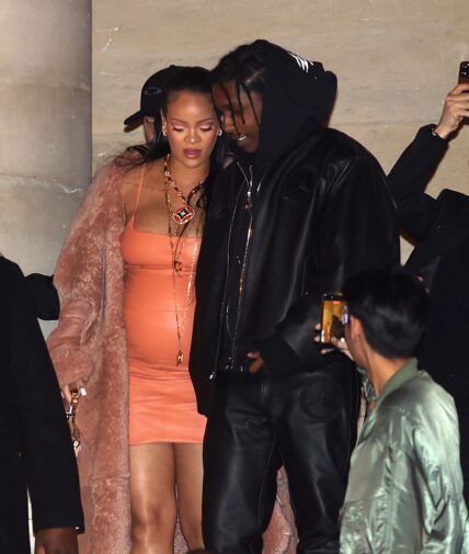 Pregnant Rihanna attends the Off-White show in Paris with boyfriend ASAP Rocky