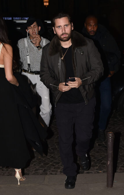 Scott Disick arrives at Boum Boum night club in Paris with Holly Scarfone