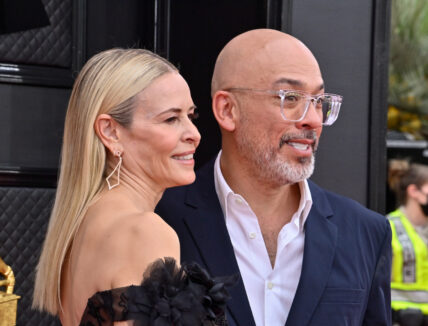 Chelsea Handler and Jo Koy arrive for the 64th annual Grammy Awards at the MGM Grand Garden Arena in Las Vegas, Nevada on Sunday, April 3, 2022.