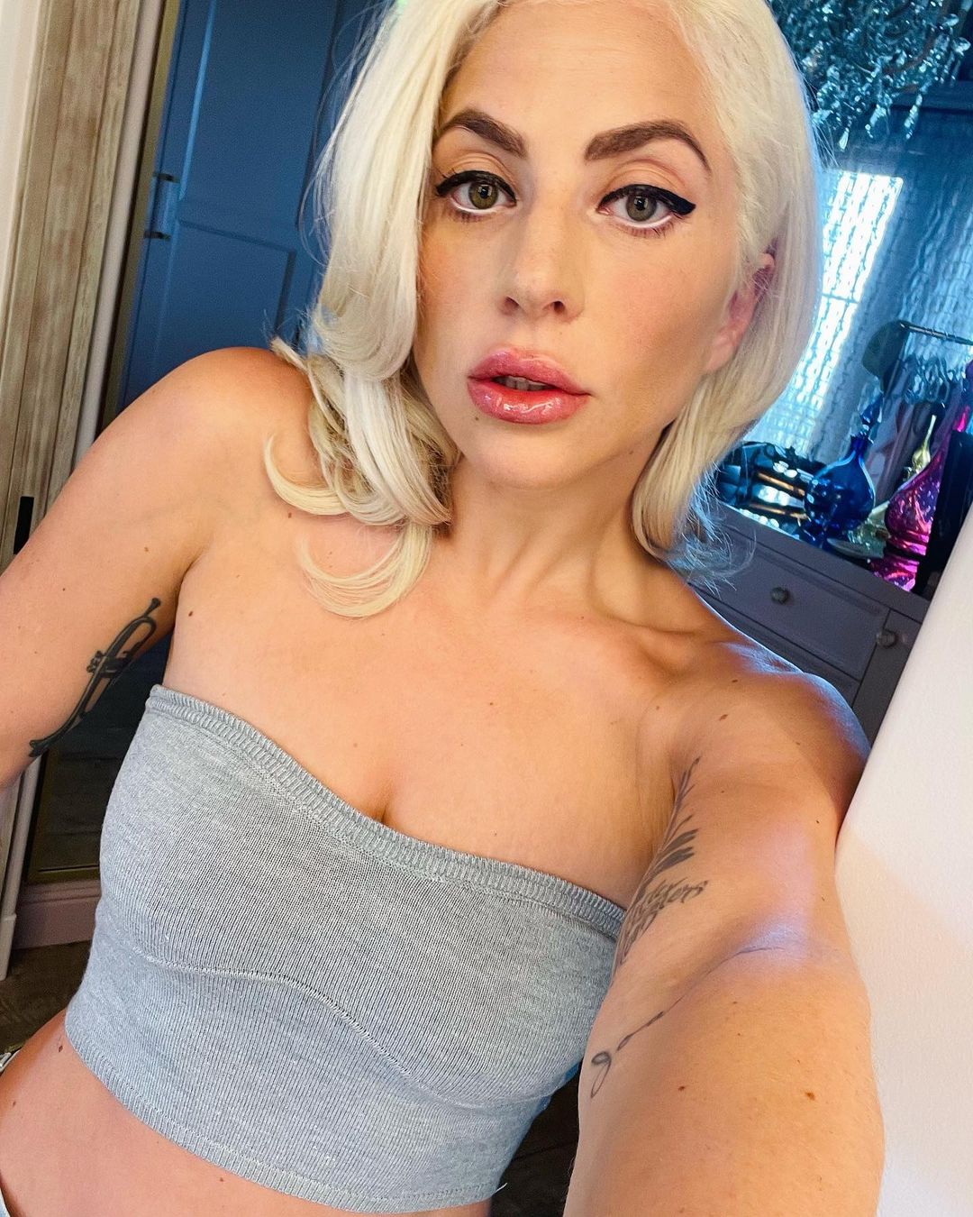 Lady Gaga takes a selfie.