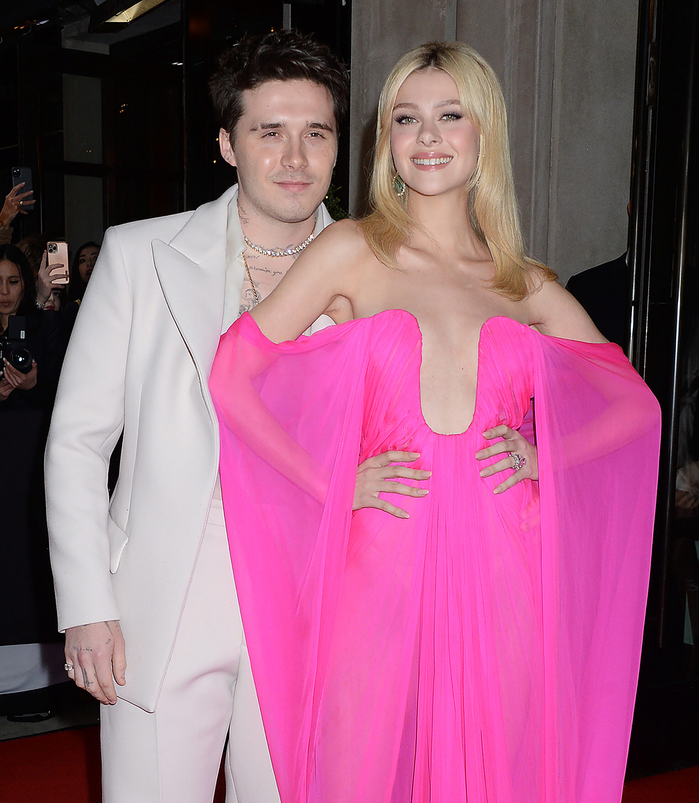 Brooklyn Beckham and Nicola Peltz at 2022 Met Gala departures at The Mark Hotel
