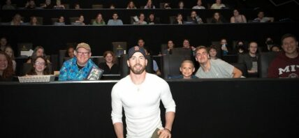 Chris Evans with fans at a screening of Lightyear