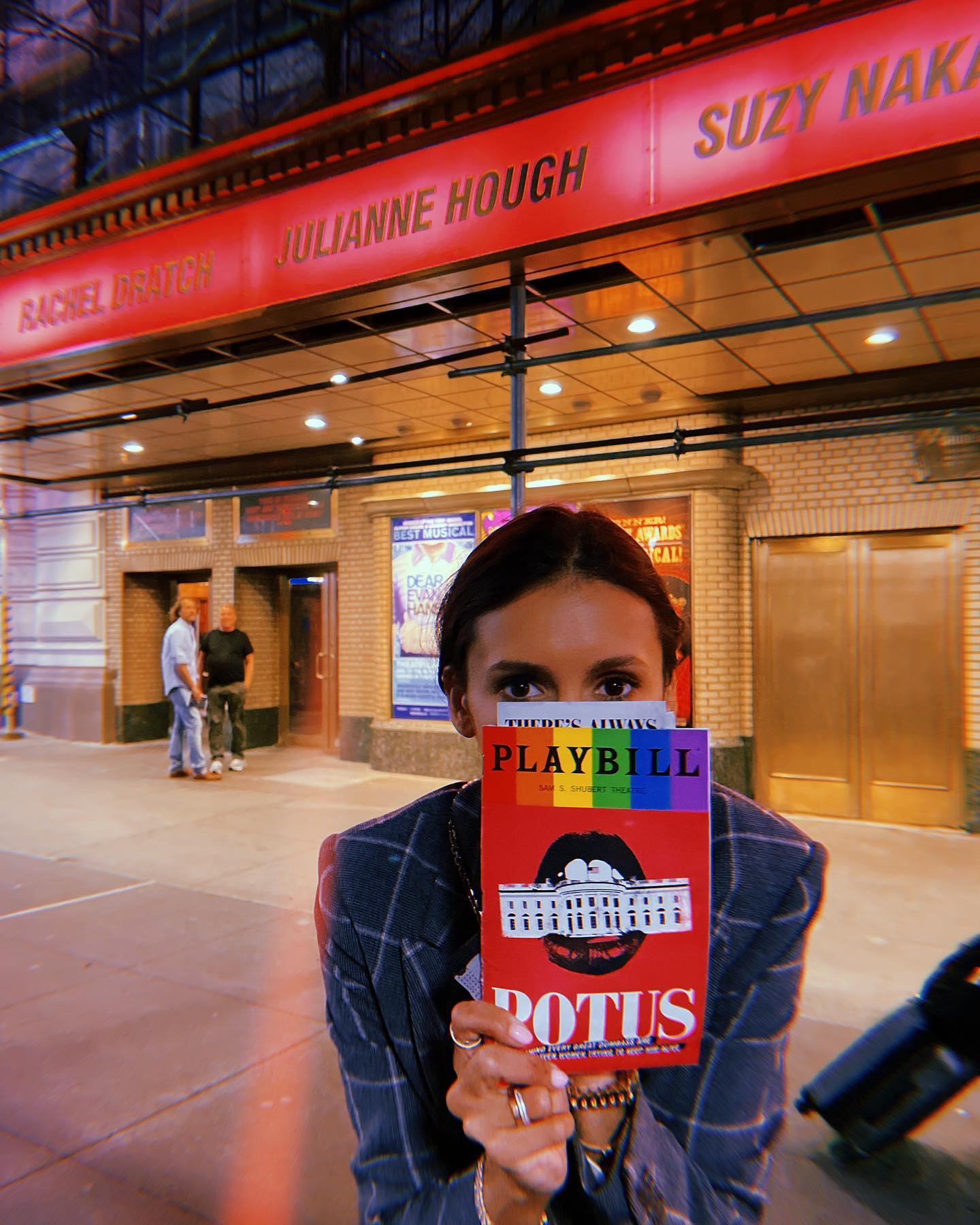 Nina Dobrev visits Julianne Hough in Broadway production of POTUS 