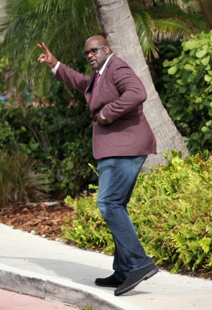 Shaquille O apos Neal who is still mourning the death of his close friend Kobe Bryant looks to be in good spirits as he greets Mark Cuban in Miami