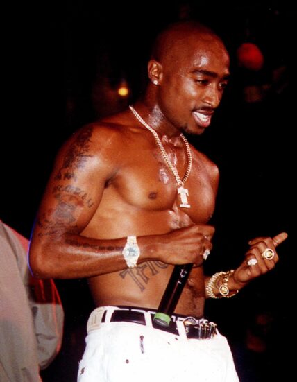 Rapper Tupac Shakur performing