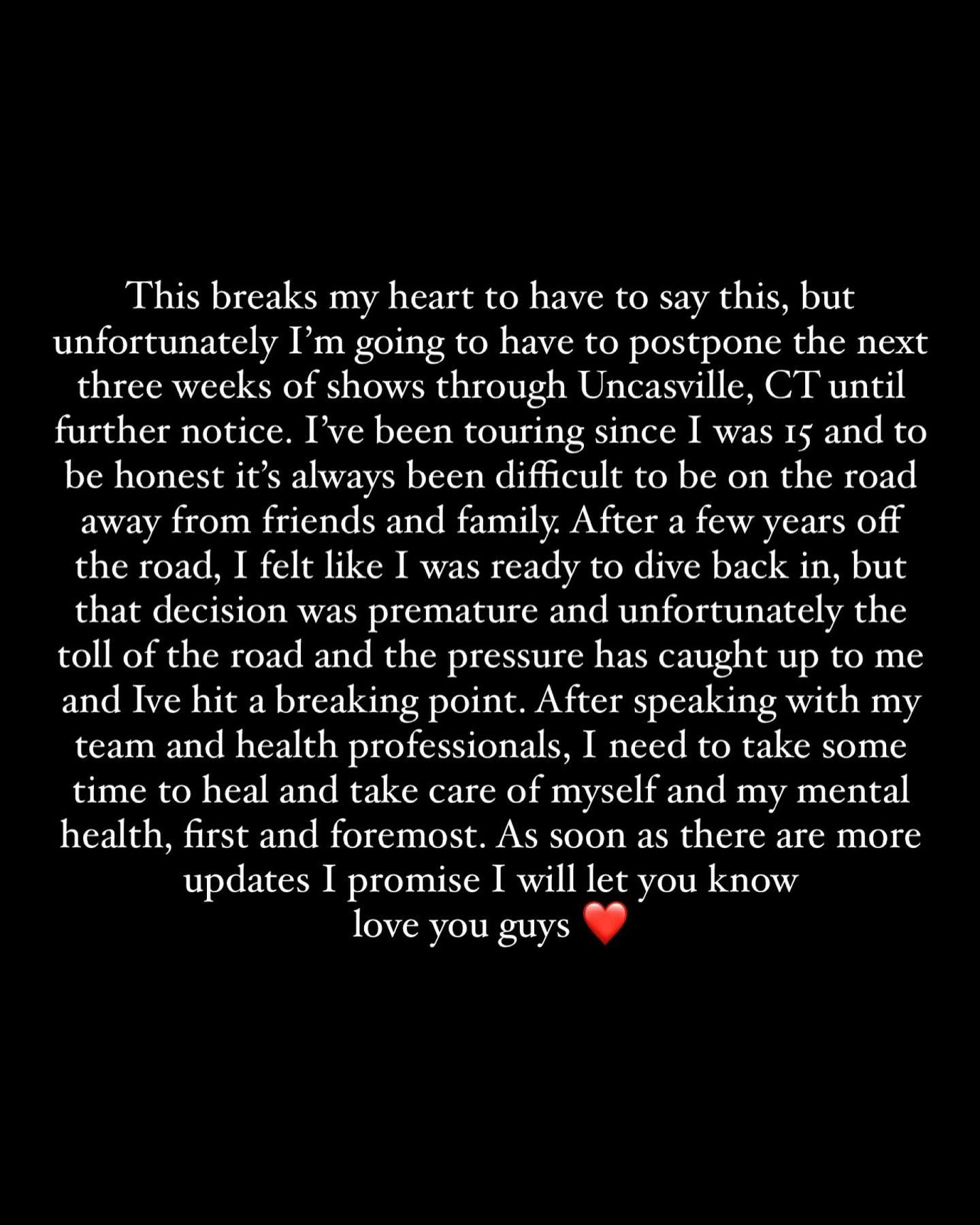 Shawn Mendes cancels three weeks of performances due to mental health