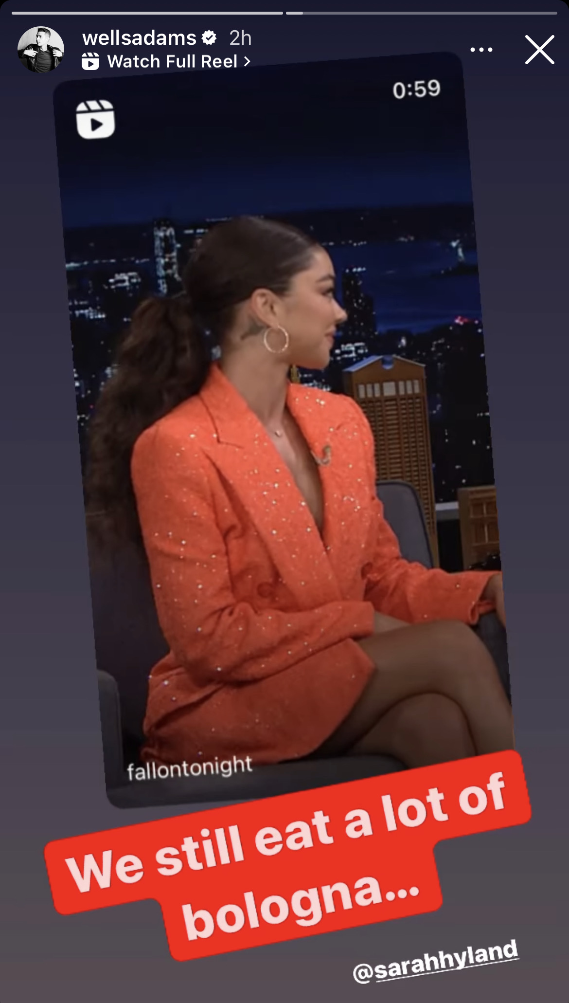 Wells Adams' post on his Instagram story