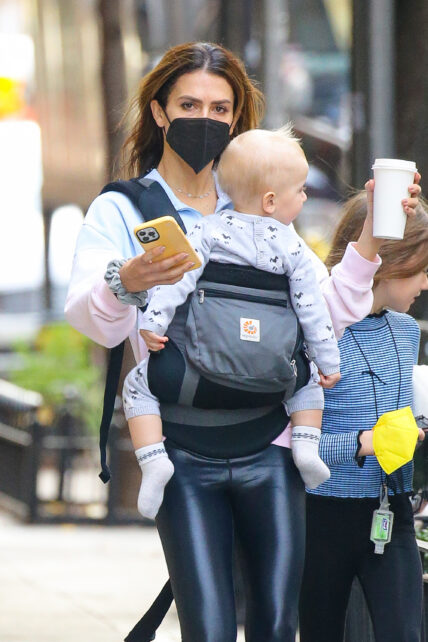 Hilaria Baldwin seen grabbing an early morning coffee the day after a search warrant was issued for husband Alec's cell phone in connection with the fatal shooting of Halyna Hutchins on the set of the film Rust.
