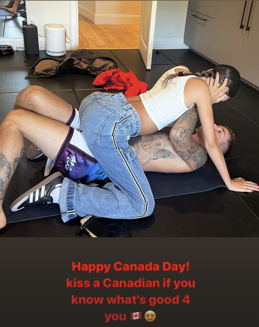 Hailey Bieber straddles Justin Bieber