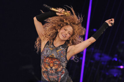Shakira performing at the O2 Arena