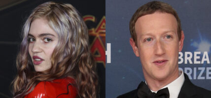 Portraits of Grimes and Mark Zuckerberg