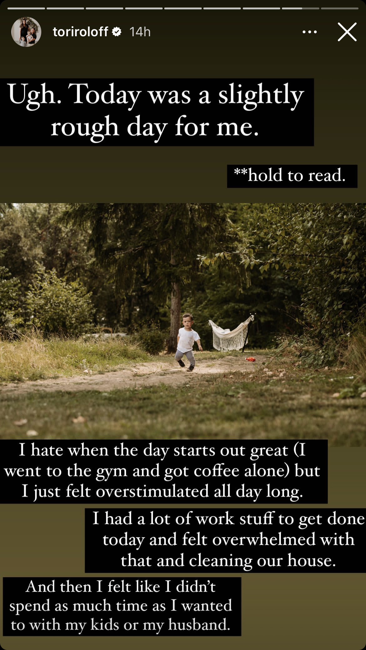 Tori Roloff's post on her Instagram story