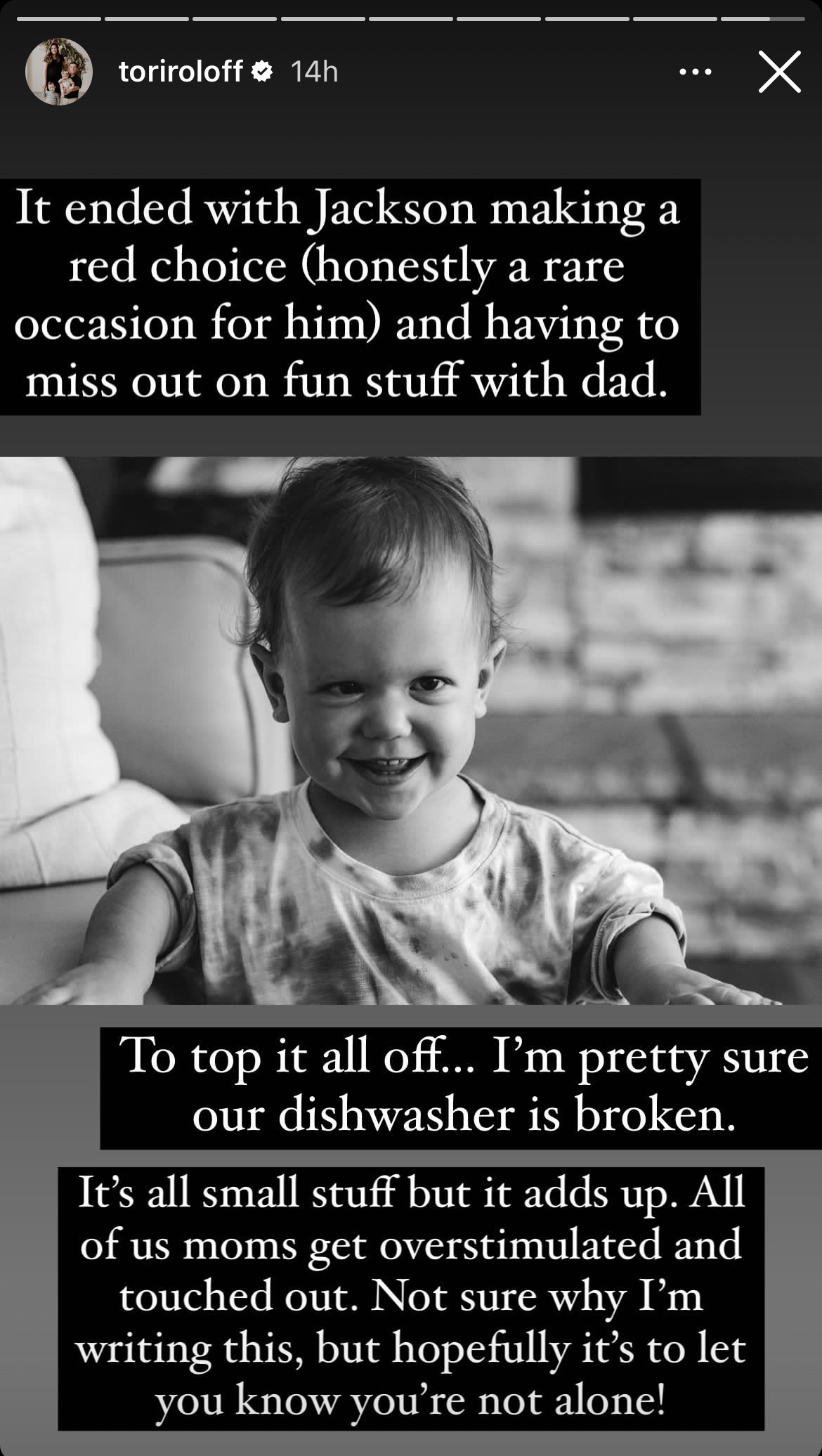 Tori Roloff's post on her Instagram story