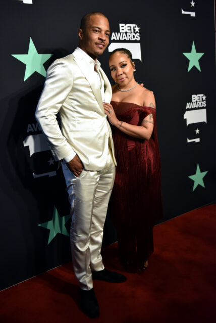 T.I. and Tameka "Tiny" Harris backstage at the BET Awards in Los Angeles
