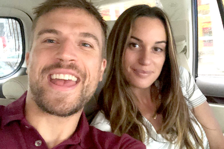 Hanna Berner and Luke Gulbranson taking a selfie in a car