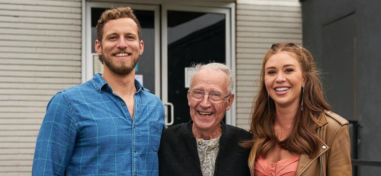 gabby windy, grandpa joe, and erich schwer on the bachelorette