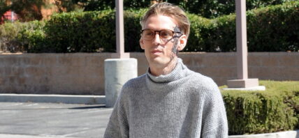 Aaron Carter new face tattoo at the Guitar Center
