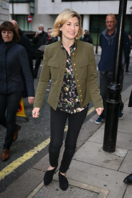 Doctor Who Jodie Whittaker arriving at BBC Radio Two Studios to promote the new series - London