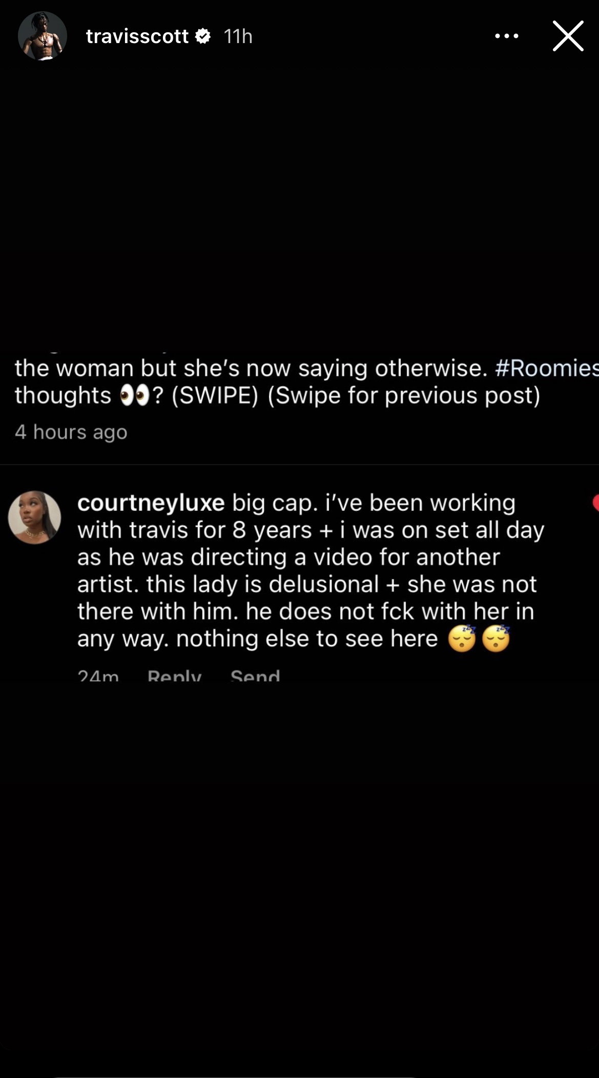 Travis Scott's post on his Instagram story