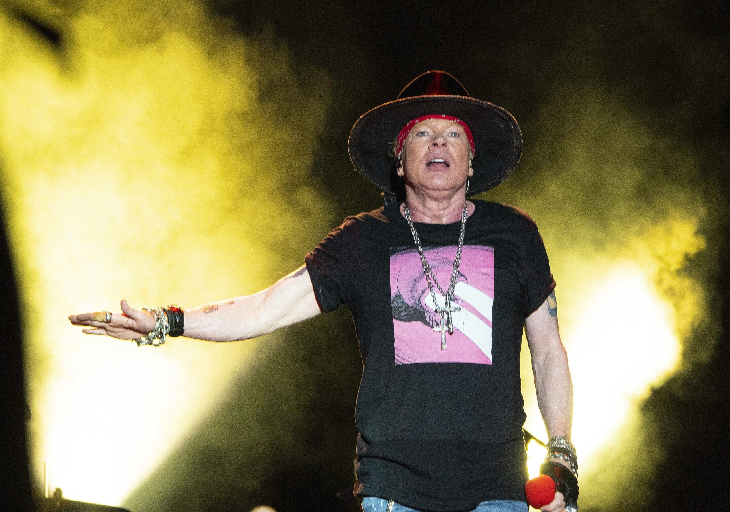 Singer Axl Rose of the rock band Guns N' Roses performs live on stage during a concert at Banc of California Stadium. 19 Aug 2021