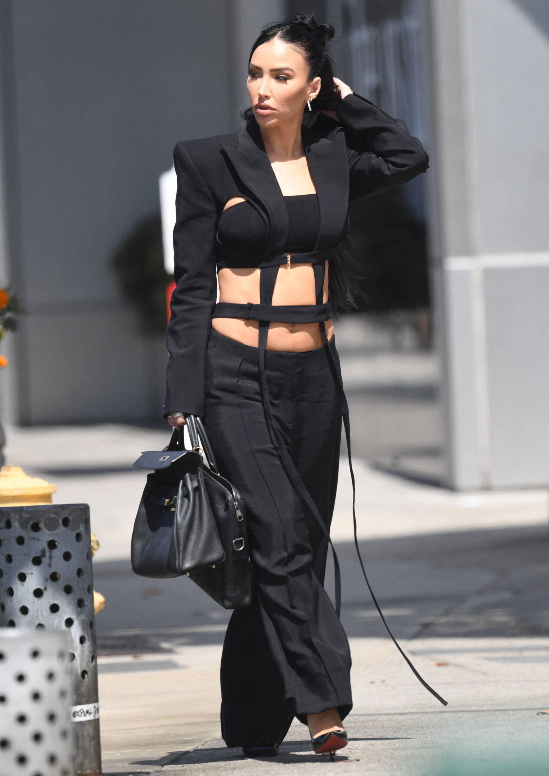 Bre Tiesi show off her risqué sexy style while filming Selling Sunset on Sunset Blvd in West Hollywood