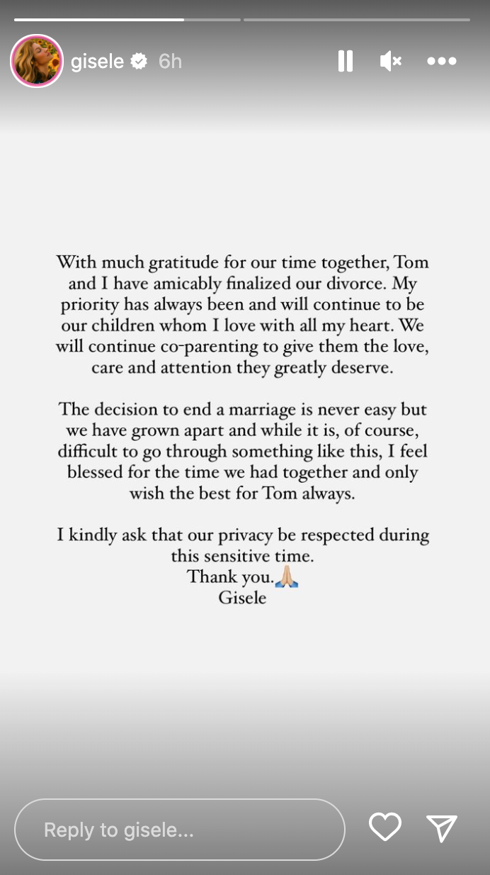Gisele Bundchen's statement about divorce