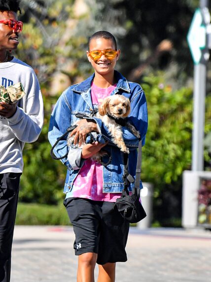 Willow Smith Holds Her Cute Lil Pooch Abby With Boyfriend De apos Wayne Jackson During A Grocery Store Run At Whole Foods In Malibu CA