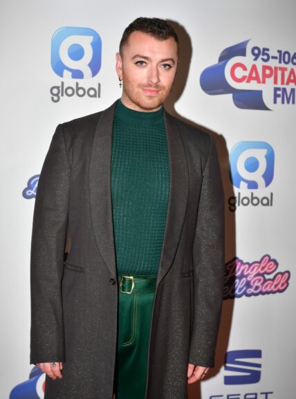 Sam Smith on the red carpet at the Capital FM Jingle Bell Ball, O2 Arena, London
