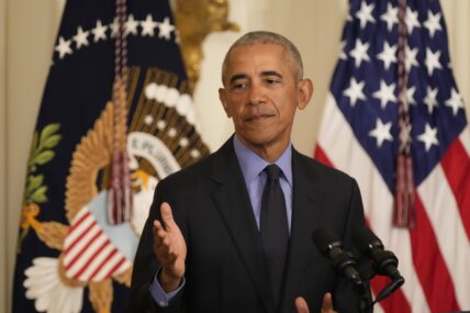 Former United States President Barack Obama makes remarks on the Affordable Care Act and lowering health care costs for families