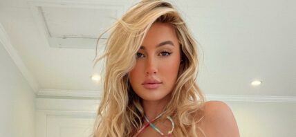 Carly Lawrence in a colorful bikini