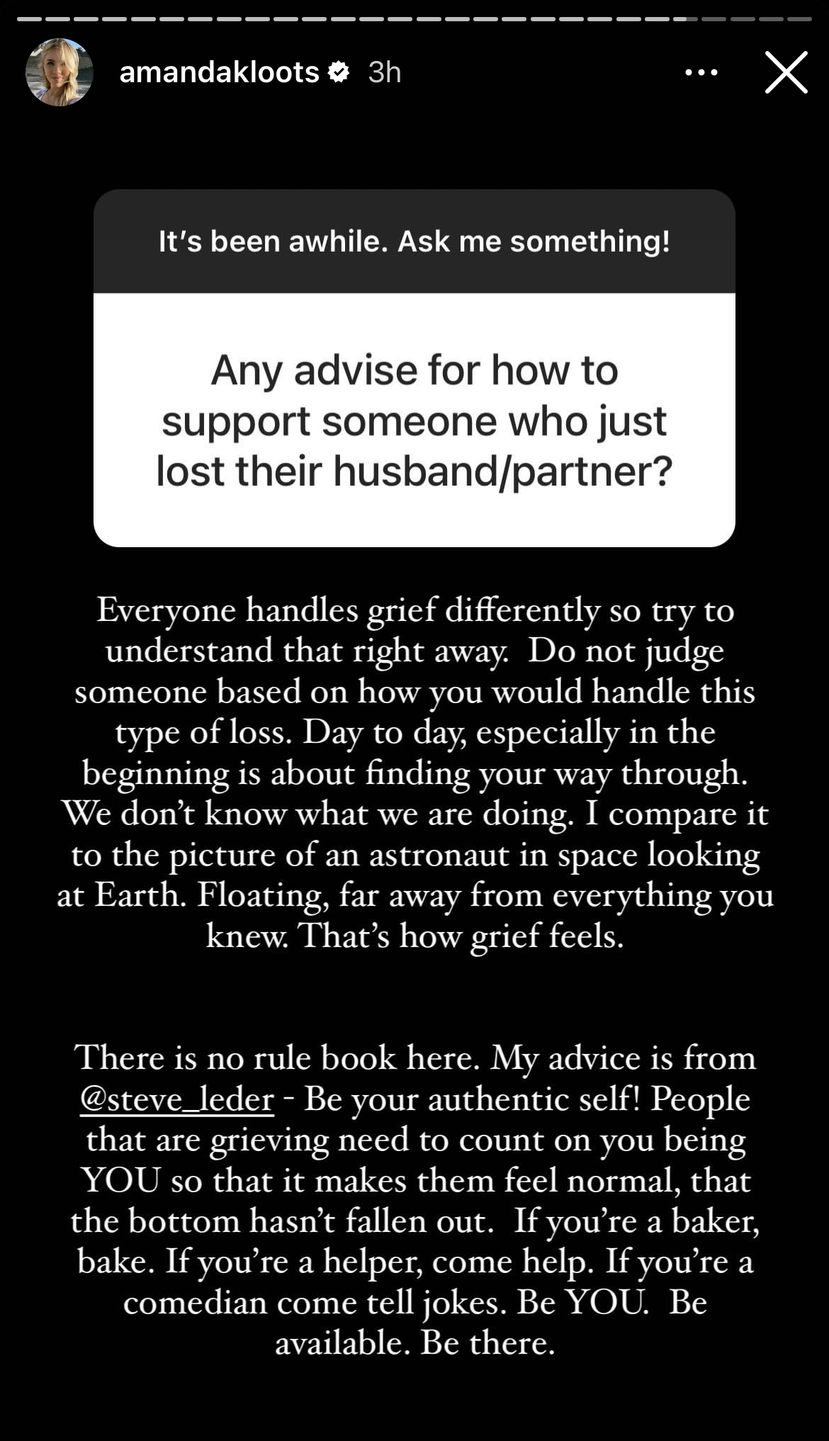 Amanda Kloots' post on her Instagram story