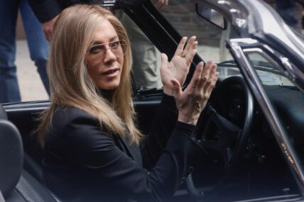 Jennifer Aniston and Jon Hamm filming season 3 of The Morning Show in NYC