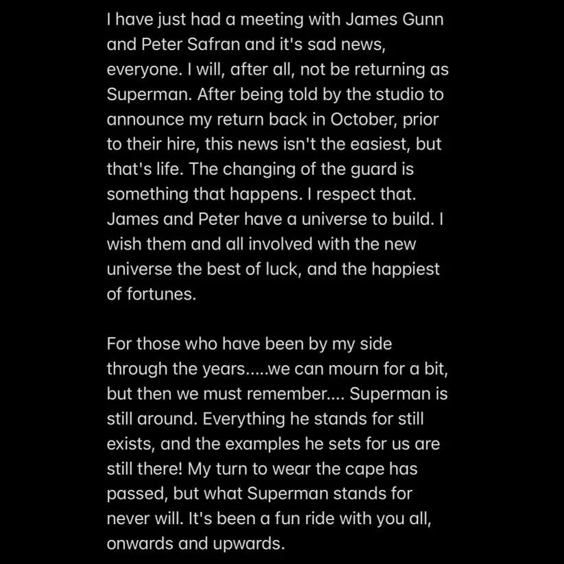 Henry Cavill confirms his time as Superman is done