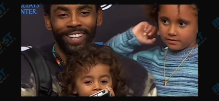 Kyrie Irving and his kids at postgame interview