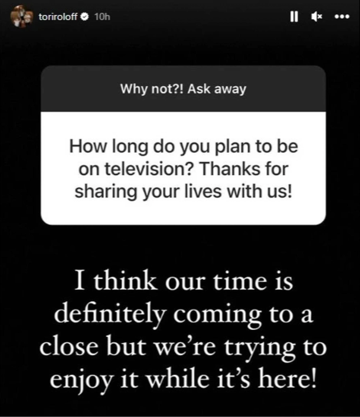 Tori Roloff's post on her Instagram story